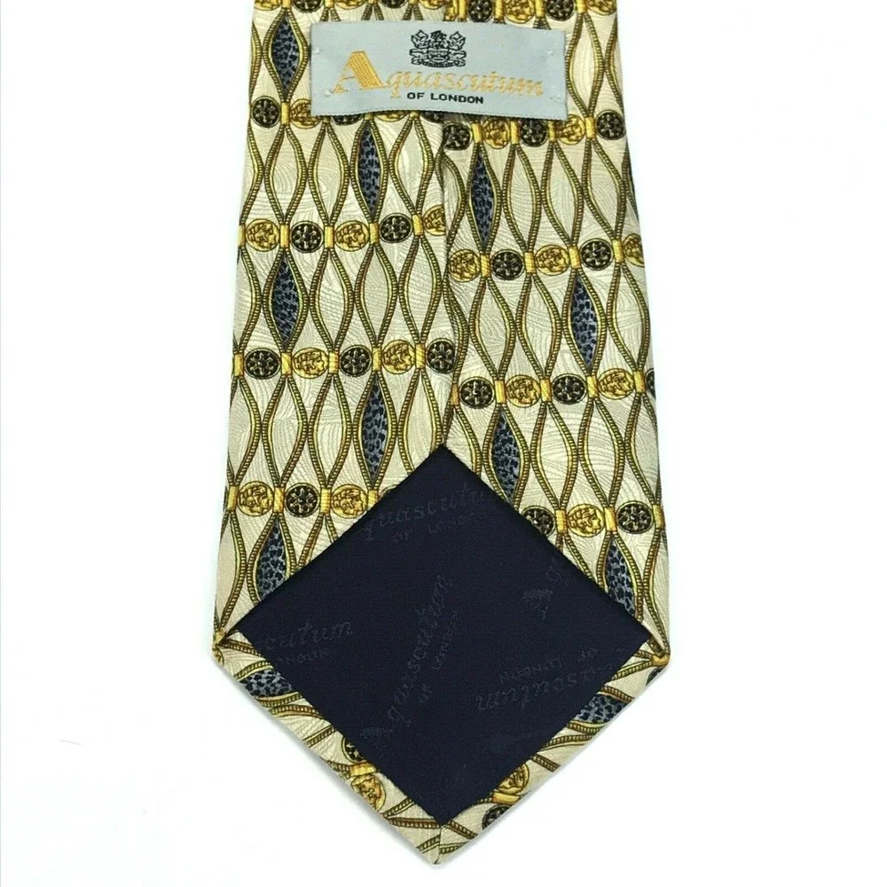 AQUASCUTUM Of London Men's Silk Necktie Coins Victorian British Animal Print Tie